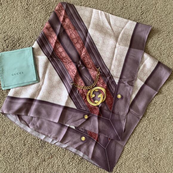 G1061 Gucci monogram large pure silk scarf with dust bag - Picture 1 of 4